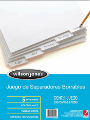 Separadores Borrables color blanco de 5 divisiones