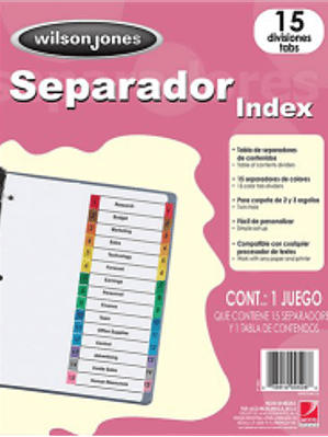 Separadores Numéricos Básicos de 15 divisiones pestañas multicolor