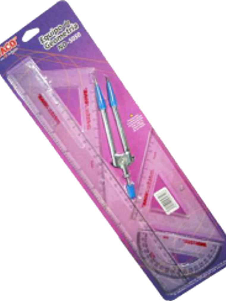 Estuche geométrico de Escuadras, Regla, Transportador y Compas. 1