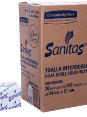 Toalla de manos interdobladas, caja con 20 paquetes de 100 hojas.