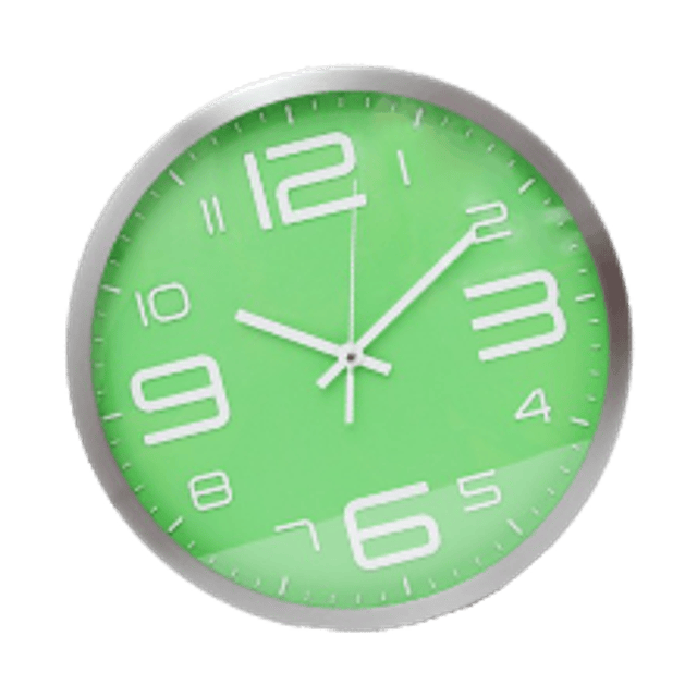 Reloj de pared fondo color verde,  tamaño de 12"