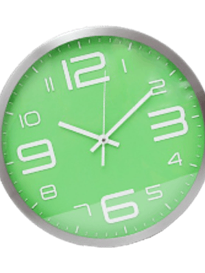 Reloj de pared fondo color verde,  tamaño de 12
