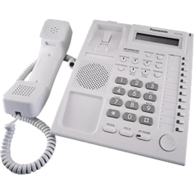 Teléfono modelo KX-T7730X-B colores blanco.