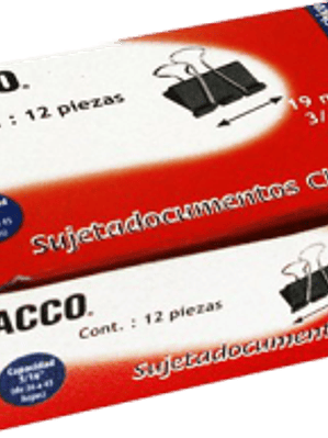 Sujetadocumentos chico de 19 mm, capacidad de 36 a 45 hojas.