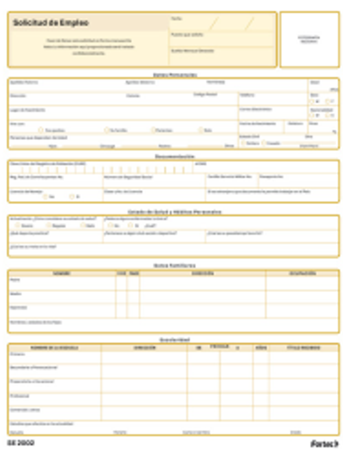 Solicitud de empleo, 1 block con 25 hojas. 1