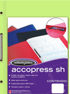 Folder Accopress color verde claro tamaño oficio con broche 8 cm, media ceja, paquete con 10 piezas