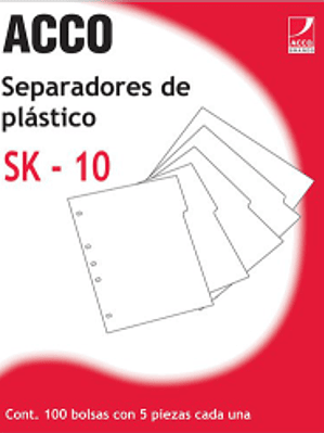Separador modelo sk-10 de 5 divisiones plástico tamaño carta.