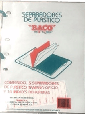 Separadores de plástico tamaño oficio, paquete con de 5 divisiones.
