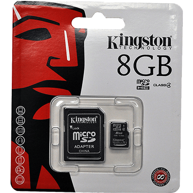 Memoria micro SDHC de 8 GB, Clase 4, incluye adaptador SD.