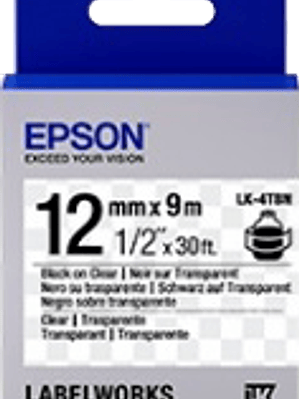 Cinta modelo LK-4TBN color negro sobre transparente dimensiones 12 mm x 9 metros 