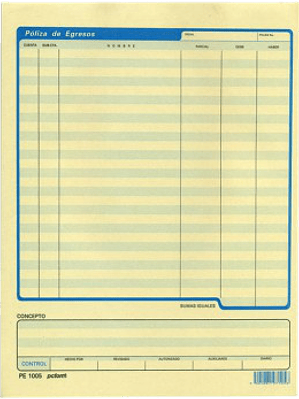 Póliza de egresos tamaño carta, block de 50 hojas.