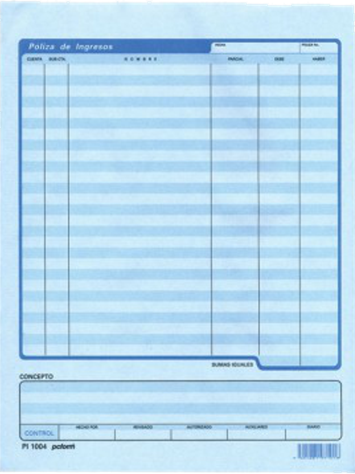 Póliza de ingresos carta azul, block con 50 hojas  1