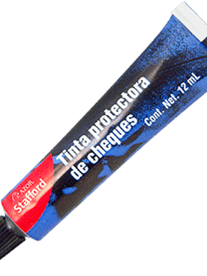 Tinta  protectora de cheques y foliador color azul, tuo con 12 ml.