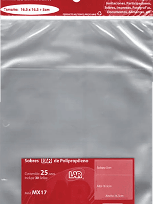 Sobre Celofan Derby  16.5 x 16.5+5 cm paquete con 25 piezas