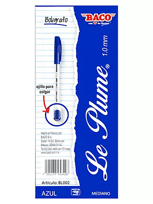 Bolígrafo BACO Le Plume azul, punto medi