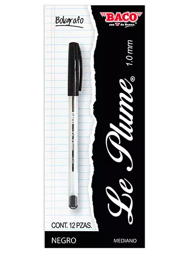 Bolígrafo BACO Le Plume negro, punto med 1