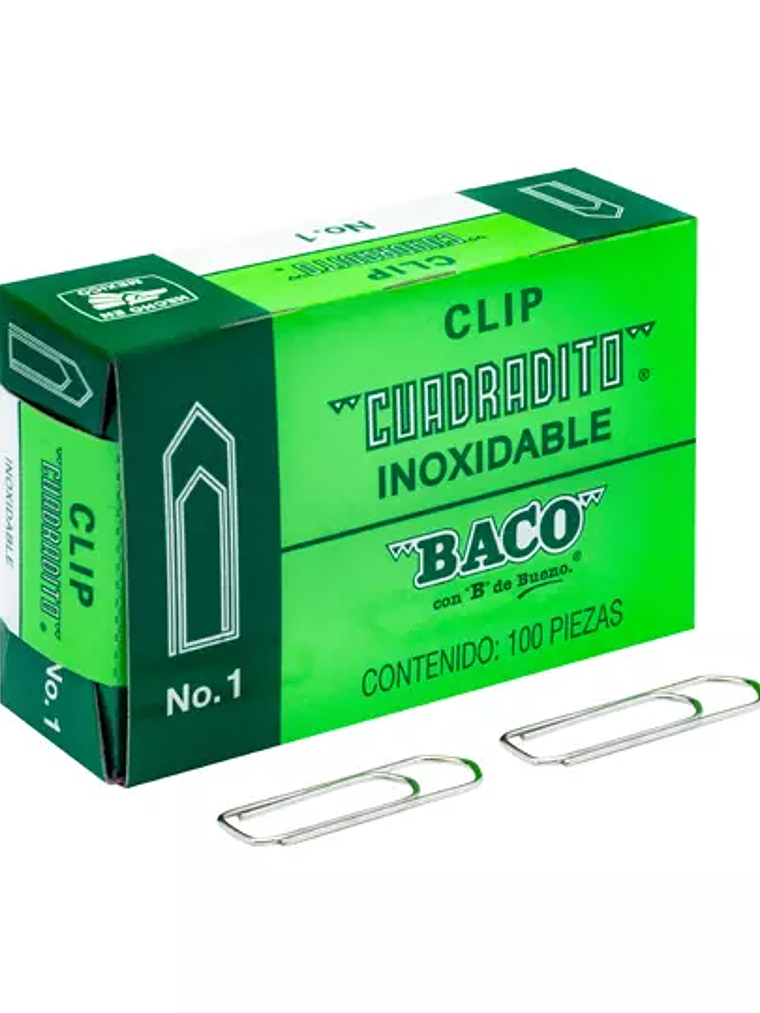Clip Baco cuadrito no. 1, 1 caja de 100 1