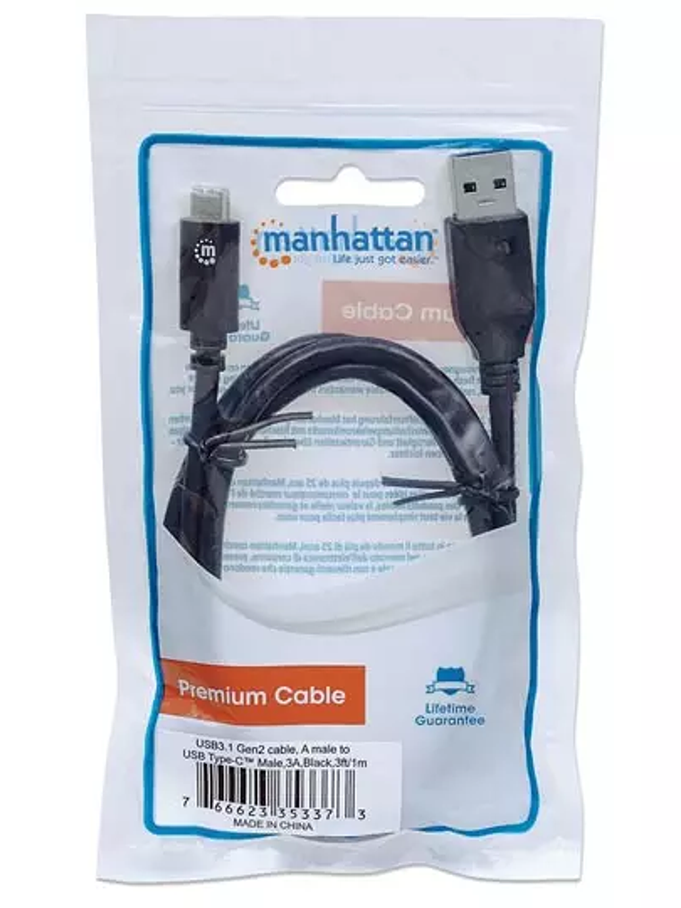 Cable Manhattan USB tipo c a-c m-m v3.1 1