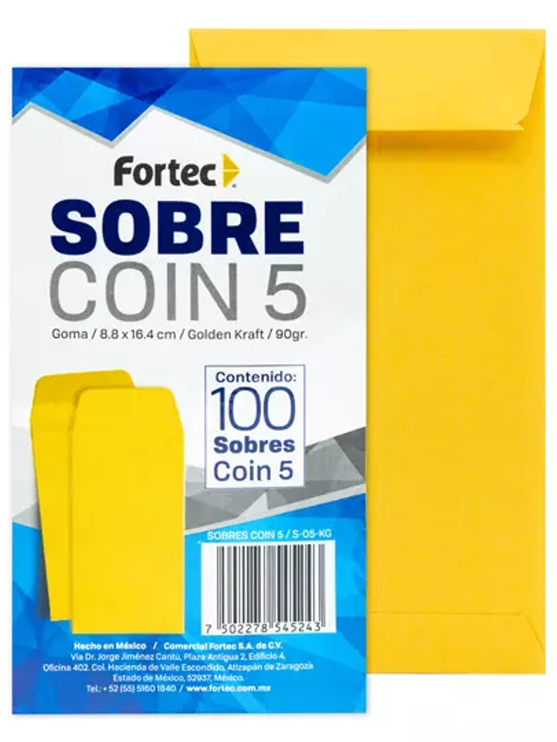 Sobre coin No. 5 Fortec Kraft engomado c 1