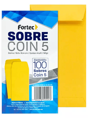 Sobre coin No. 5 Fortec Kraft engomado c