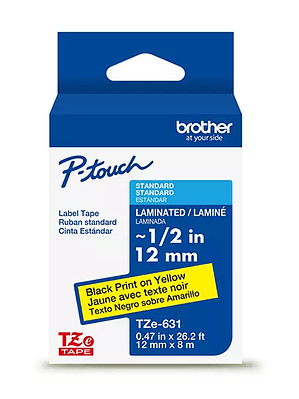 Cinta Brother negro sobre amarillo 12 mm