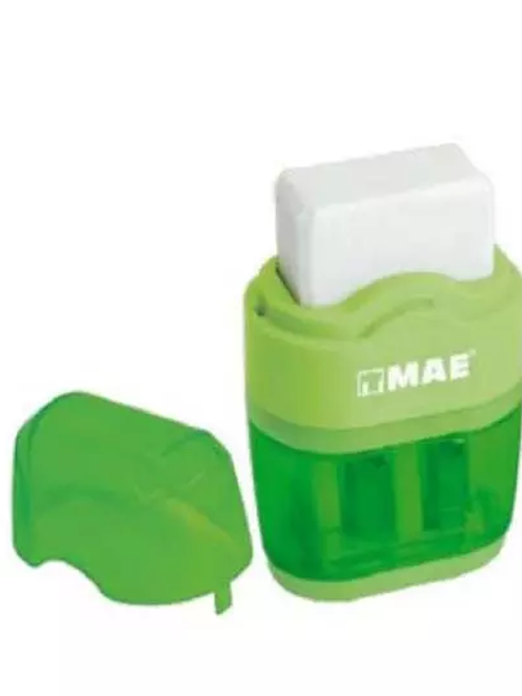 Sacapuntas doble con depósito y goma en 1