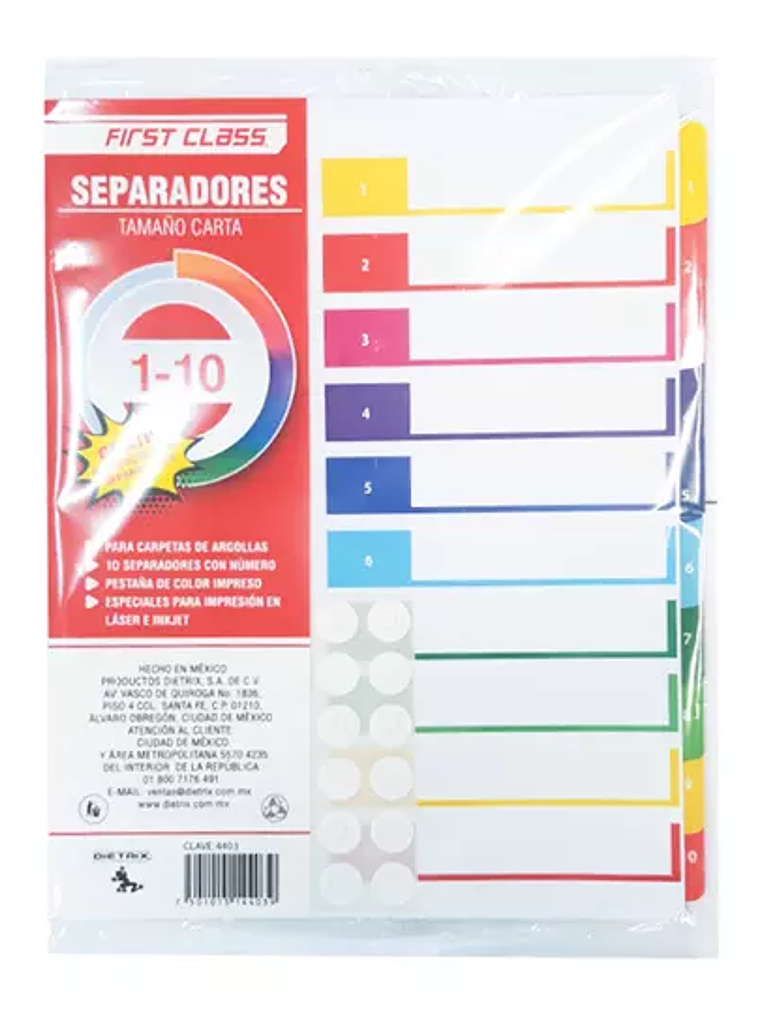 Separadores Dietrix tamaño carta del 1 a 1