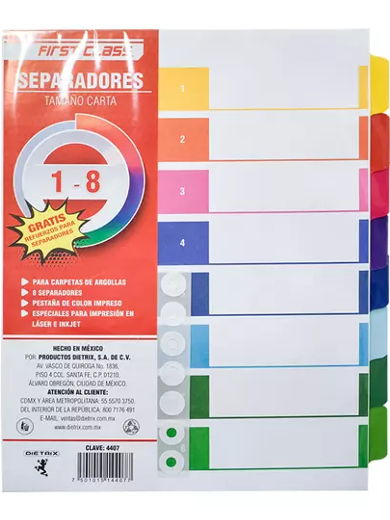 Separadores Dietrix tamaño carta del 1 a 1