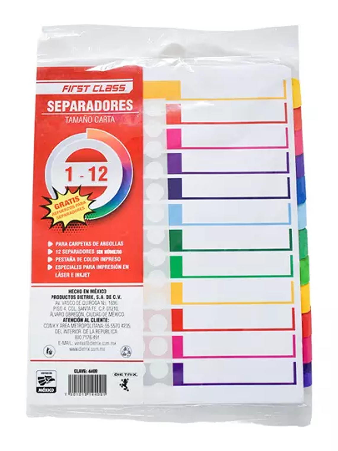 Separadores Dietrix tamaño carta del 1 a 1