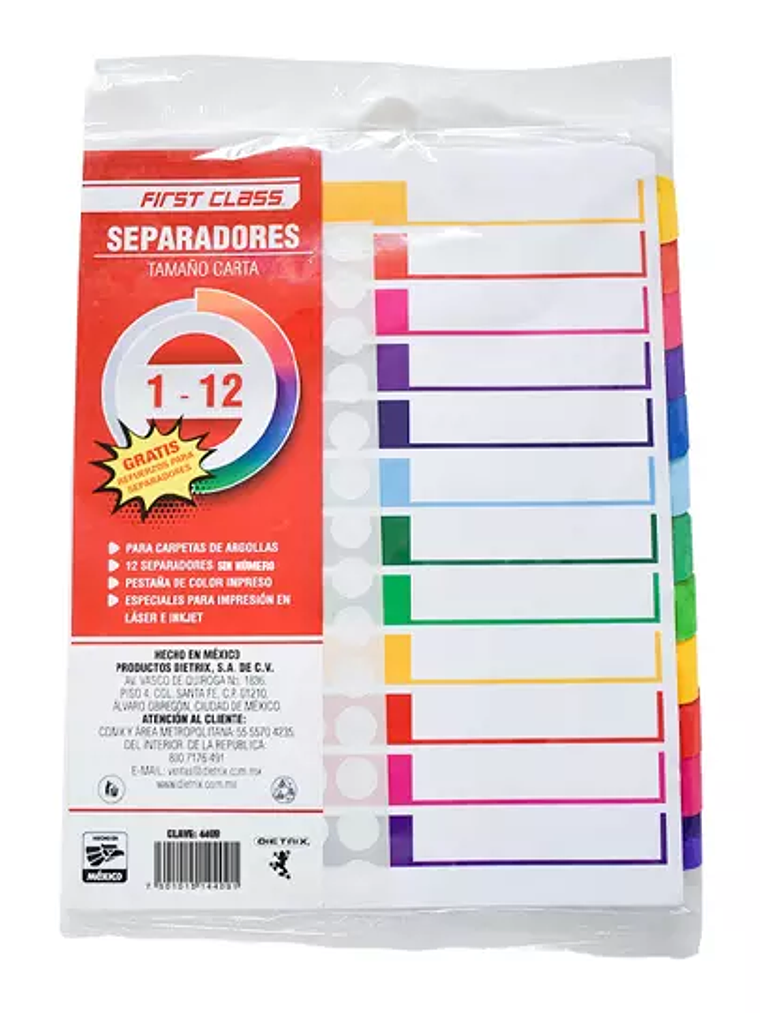 Separadores Dietrix tamaño carta del 1 a 1