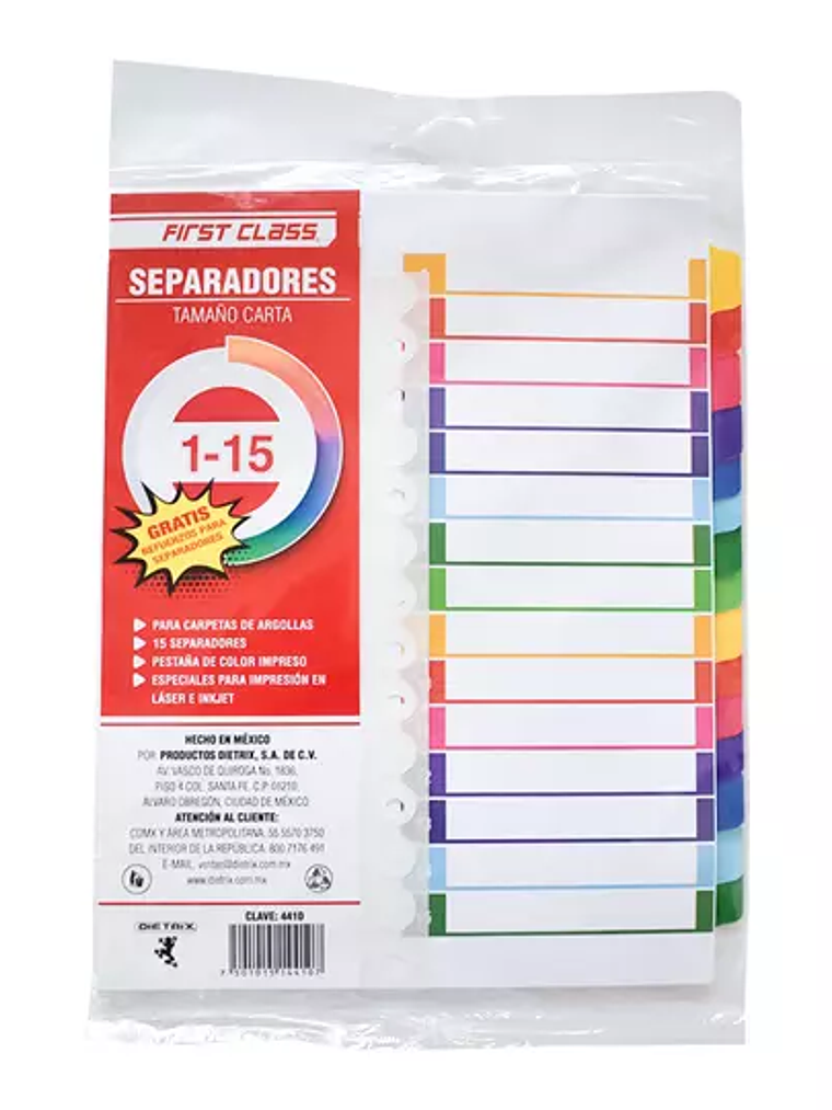Separadores Dietrix tamaño carta del 1 a 1