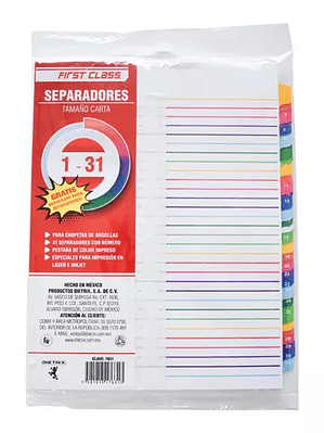Separadores Dietrix tamaño carta del 1 a