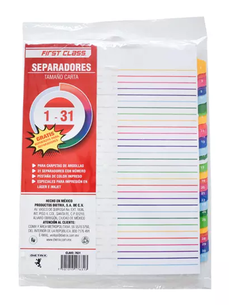 Separadores Dietrix tamaño carta del 1 a 1