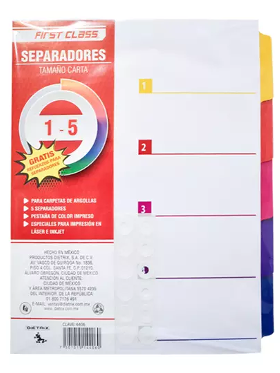 Separadores Dietrix tamaño carta del 1 a 1