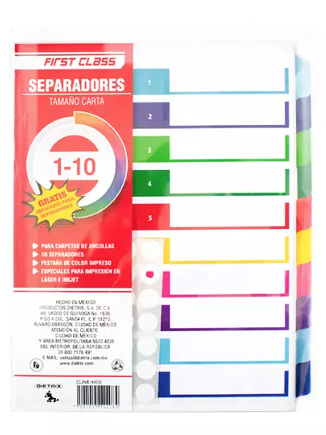 Separadores Dietrix tamaño carta del 1 a 1