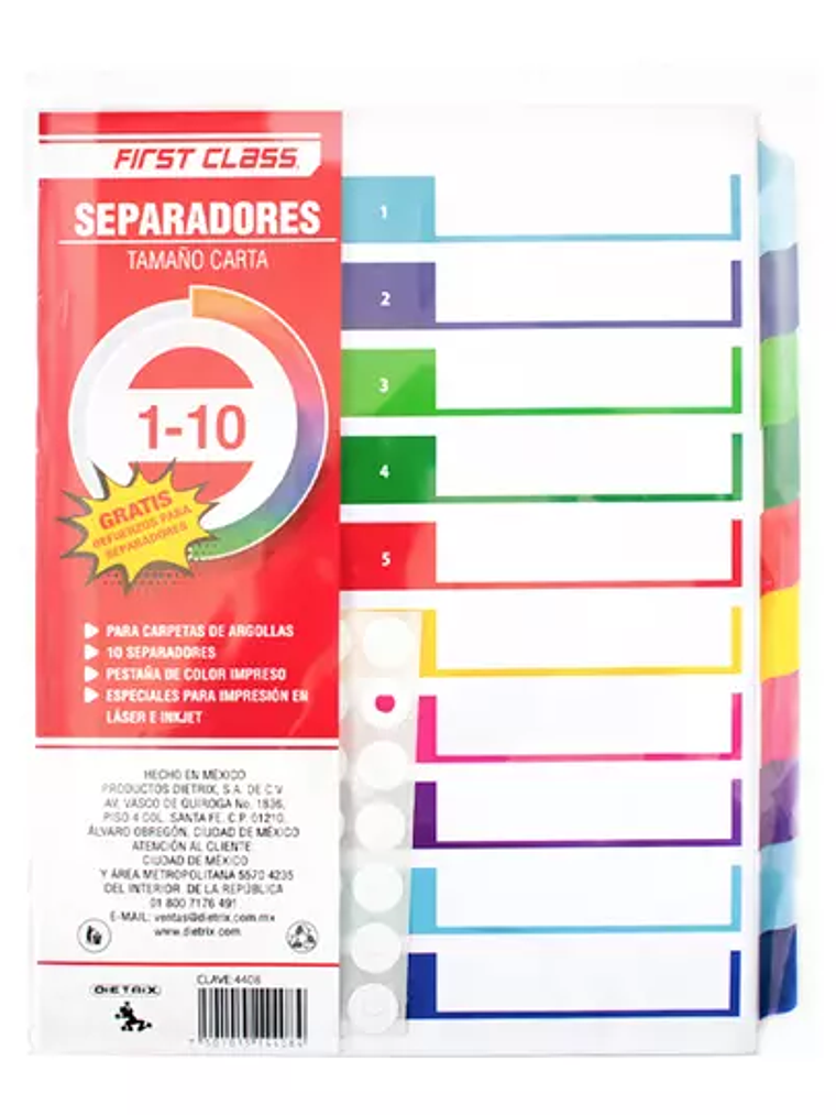 Separadores Dietrix tamaño carta del 1 a 1