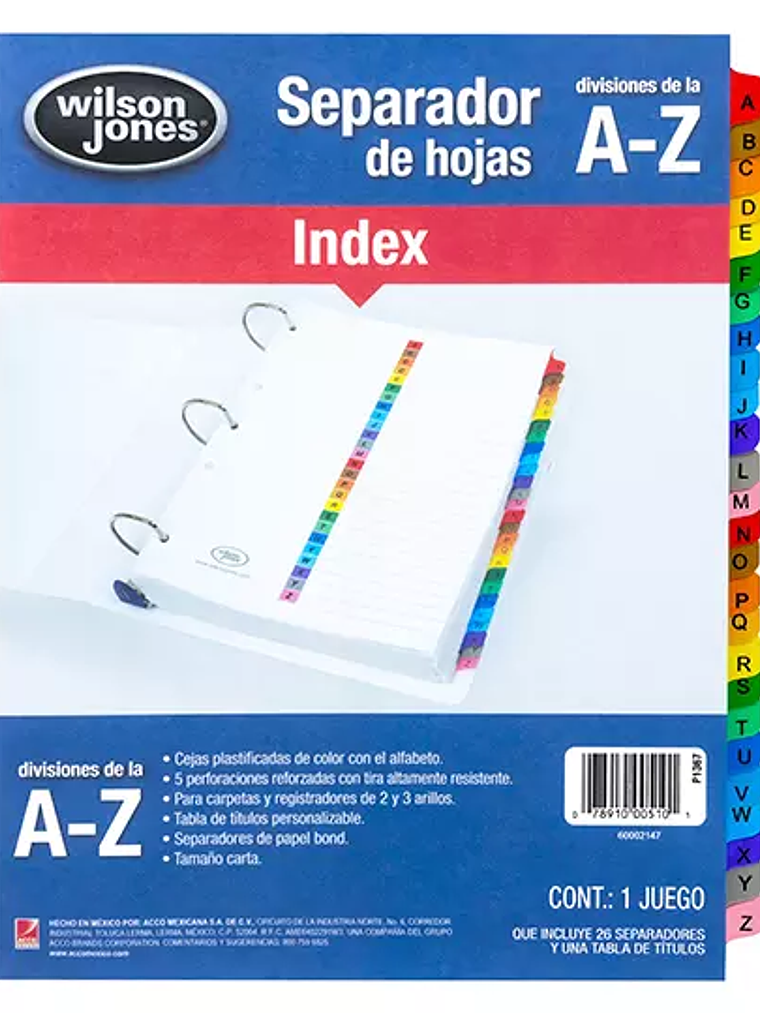 Separador alfabético a-z ACCO tamaño car 1