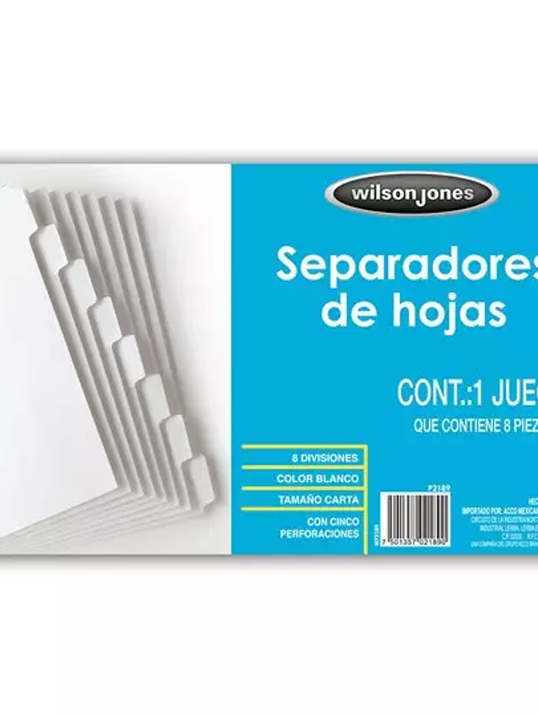 Separador blanco 8 divisiones ACCO tamañ 1