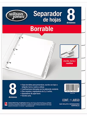 Separador borrable 8 divisiones ACCO tam