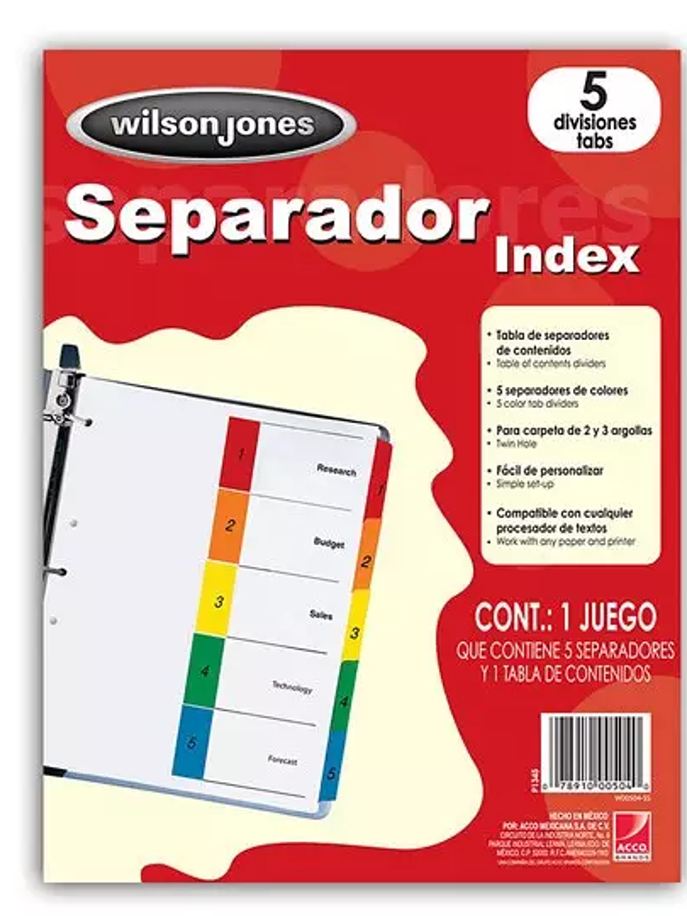 Separador c/numeración 5 divisiones ACCO 1