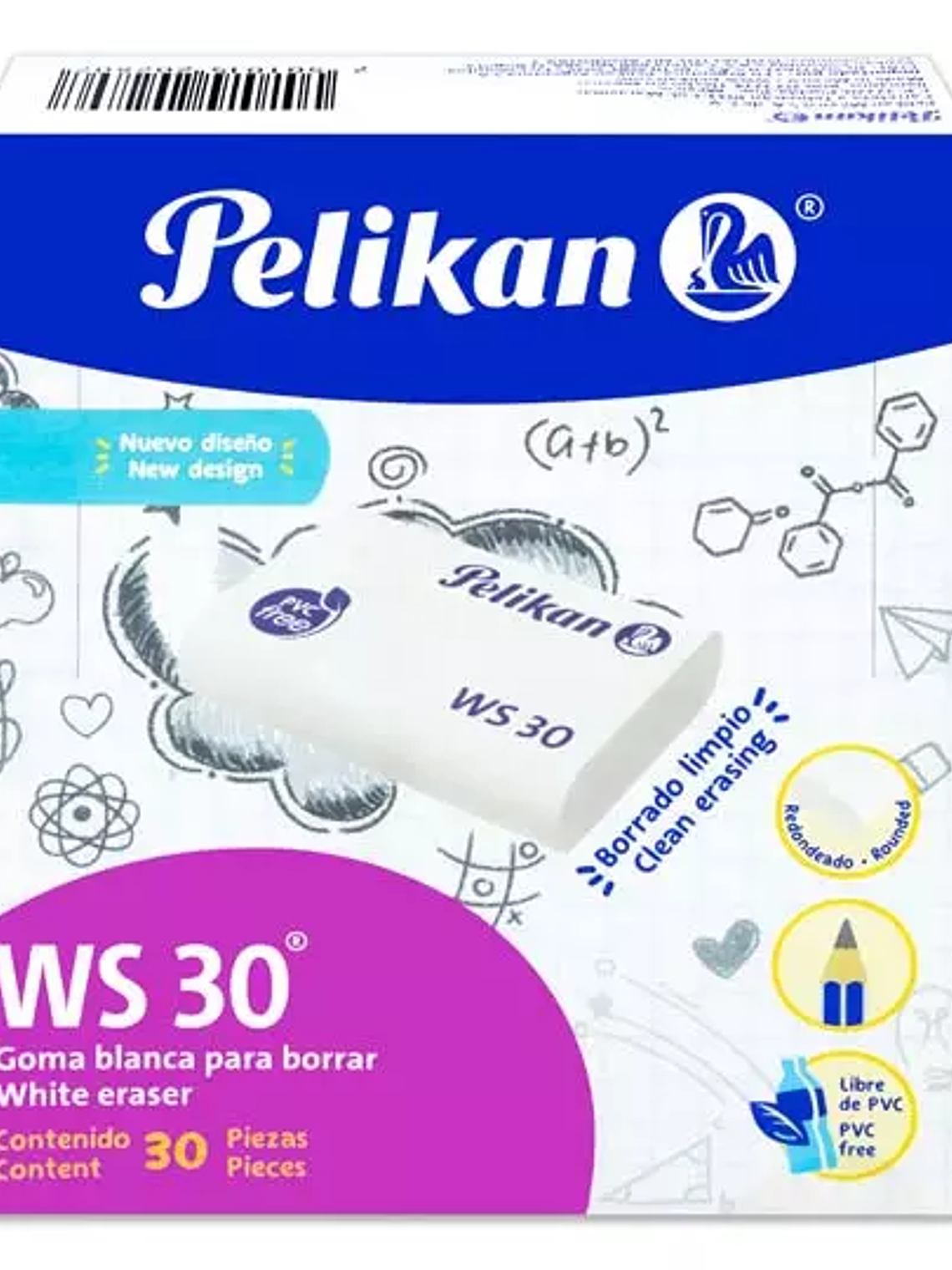 Goma Pelikan WS30  blanca plástica caja 1