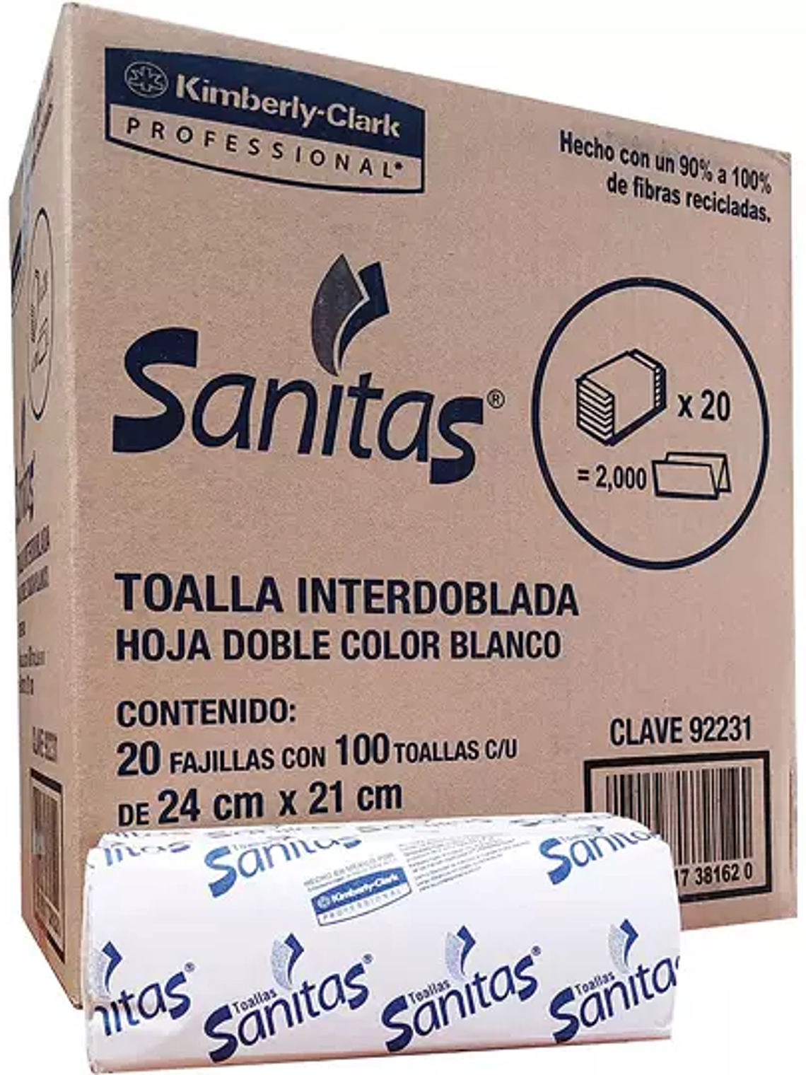 Toalla interdoblada Sanitas con 100 hjs, 1