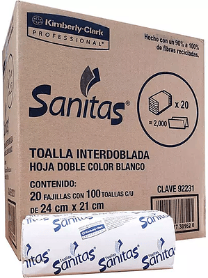 Toalla interdoblada Sanitas con 100 hjs,
