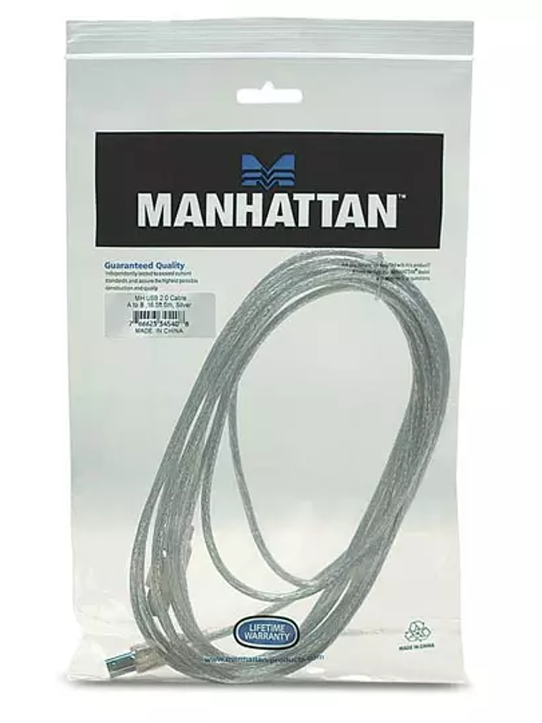 Cable Manhattan USB a-b v2.0 5.0m plata 1