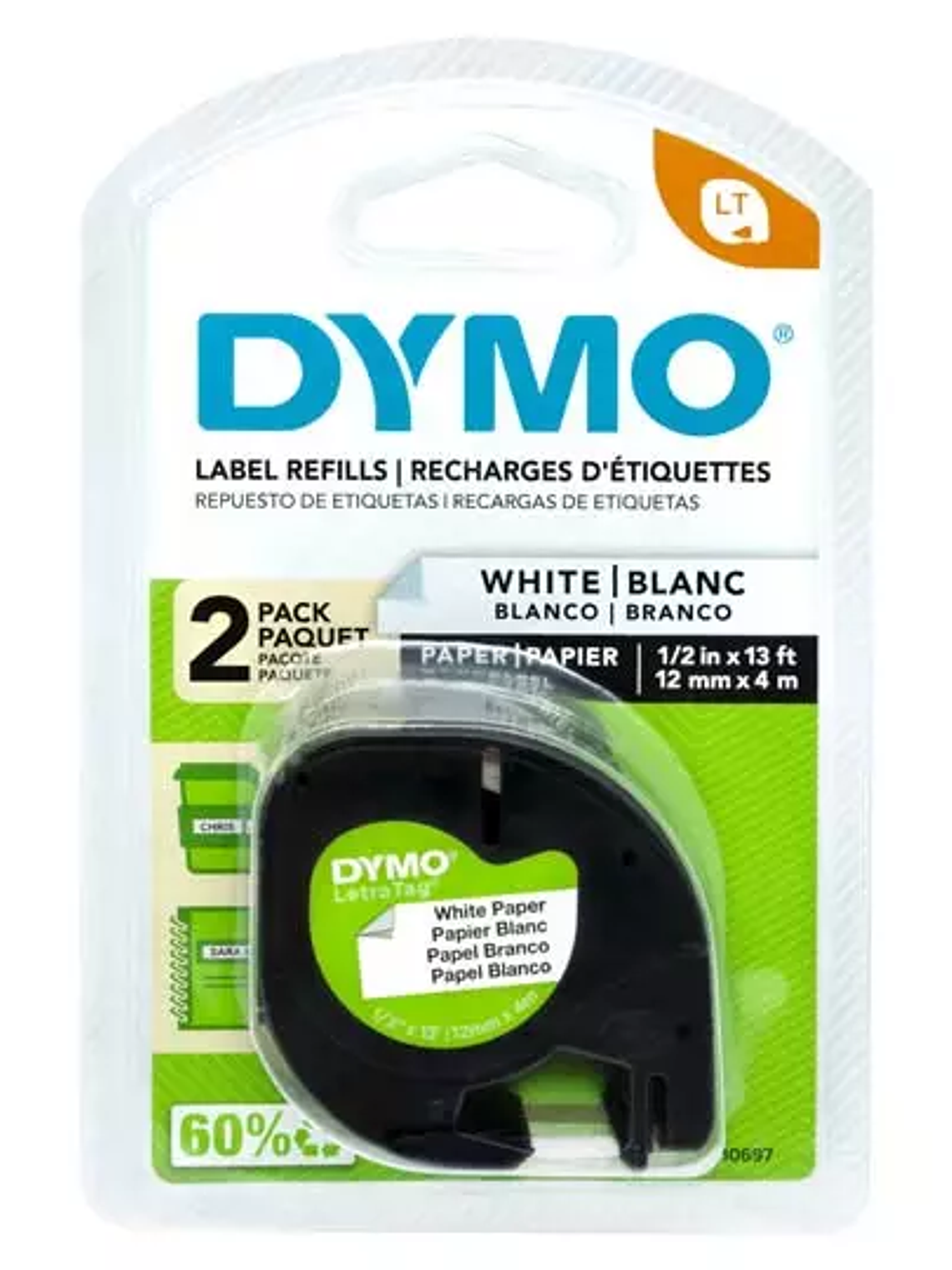 Cinta de papel DYMO Letratag negro sobre 1