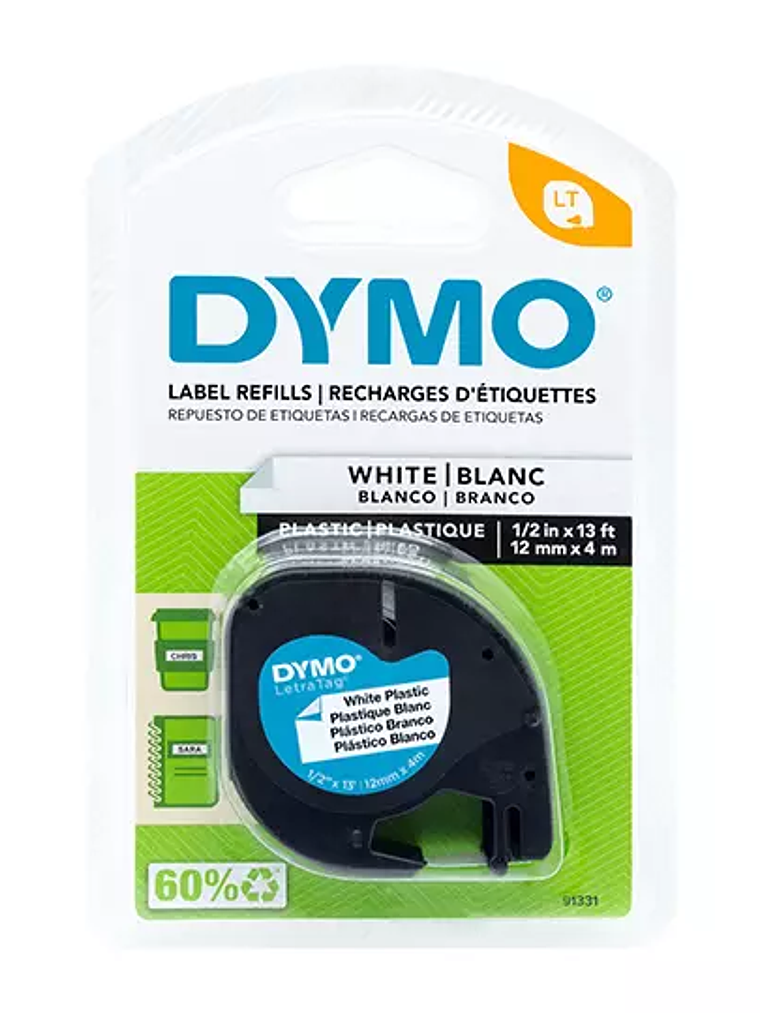 Cinta plastica DYMO Letratag negro sobre 1