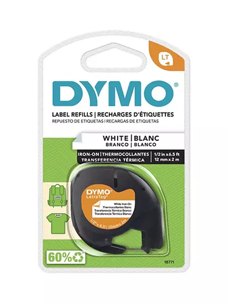 Cinta Dymo LetraTag negro sobre blanco 1 1