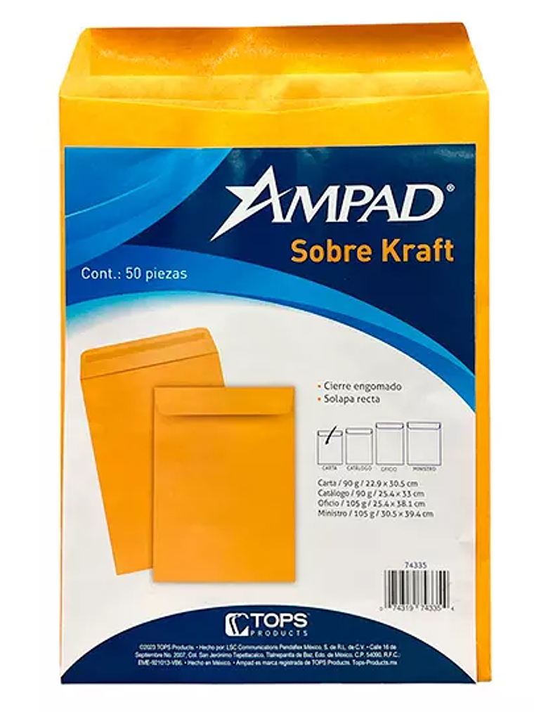 Sobre kraft engomado Ampad carta empaque 1