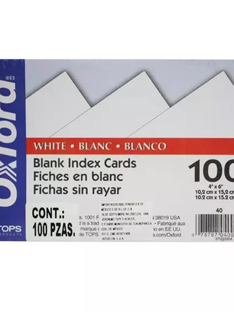 Tarjeta índice Oxford color blanco 10.2 1