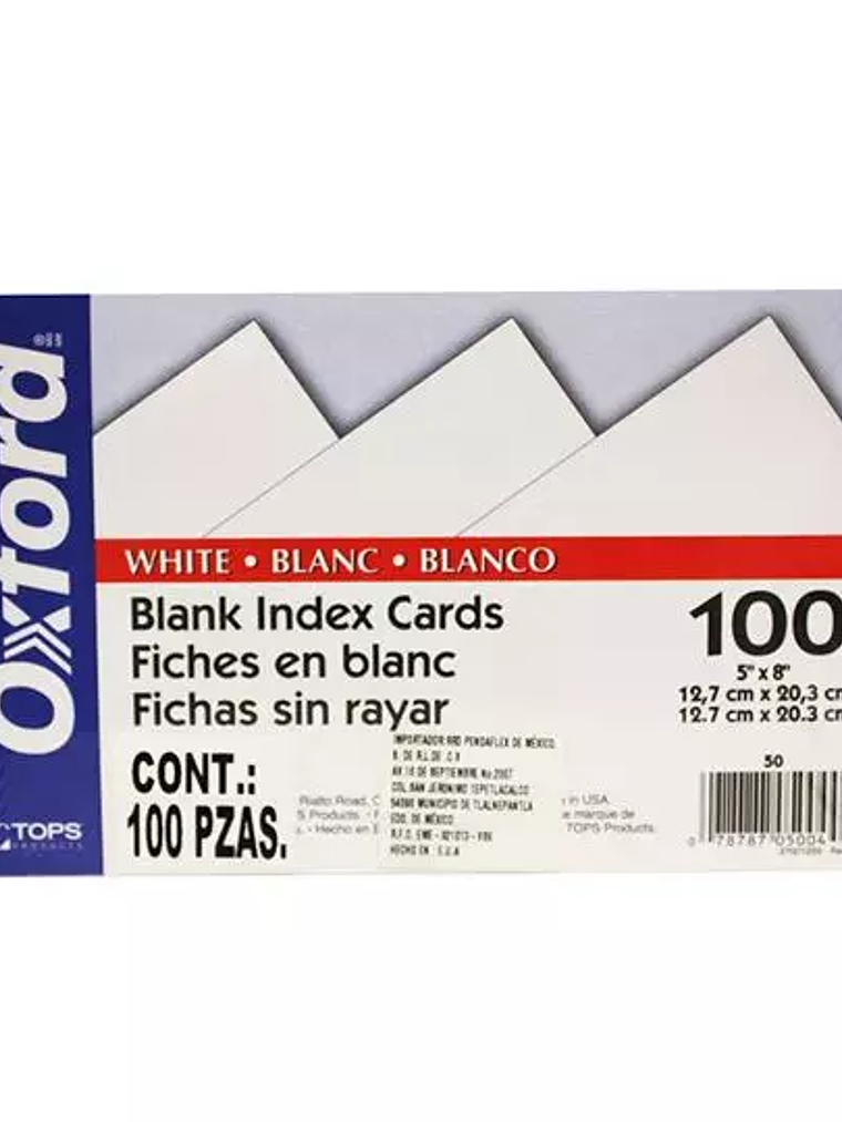 Tarjeta índice Oxford color blanco 12.7 1